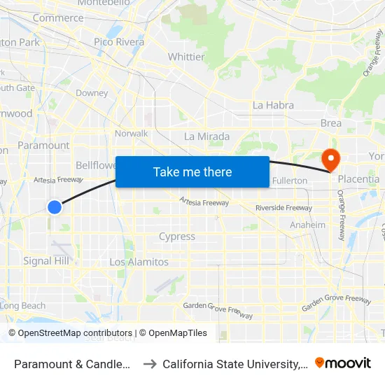 Paramount & Candlewood SW to California State University, Fullerton map