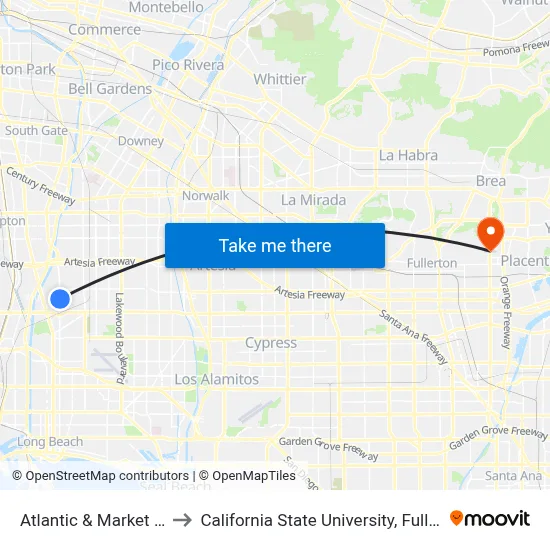 Atlantic & Market NW to California State University, Fullerton map