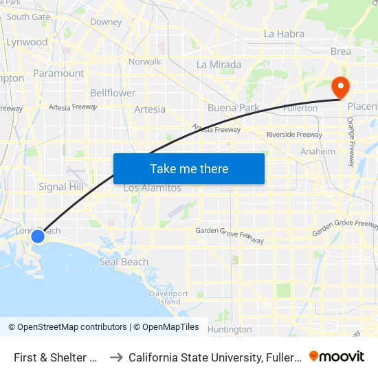 First & Shelter C N to California State University, Fullerton map