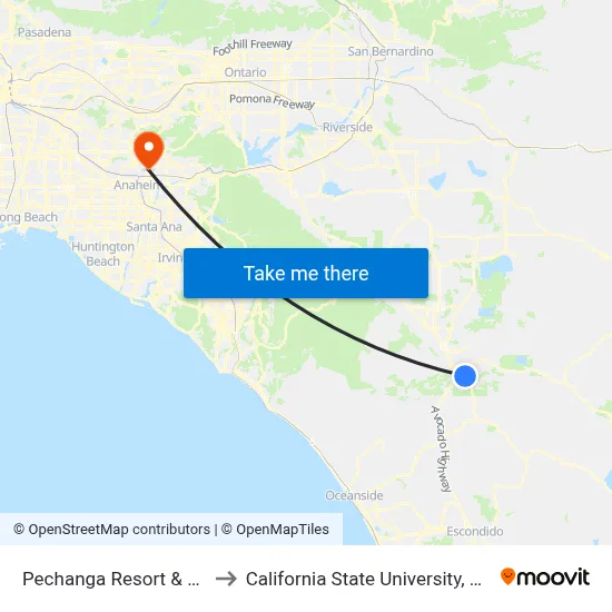 Pechanga Resort & Casino to California State University, Fullerton map