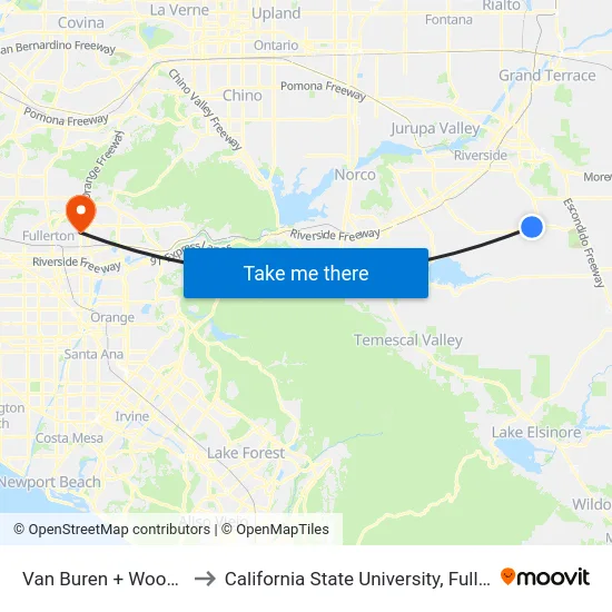 Van Buren + Wood Rd to California State University, Fullerton map