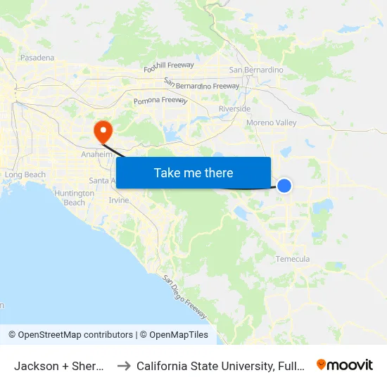 Jackson + Sherman to California State University, Fullerton map