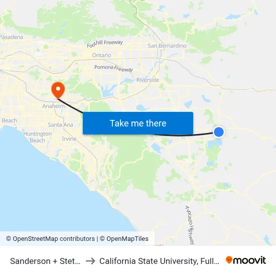 Sanderson + Stetson to California State University, Fullerton map