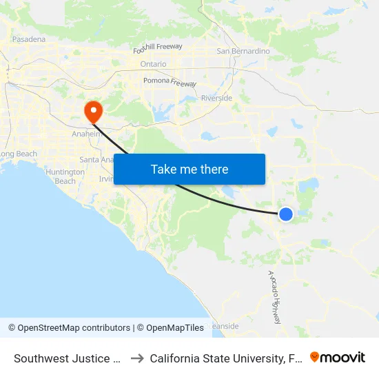 Southwest Justice Center to California State University, Fullerton map