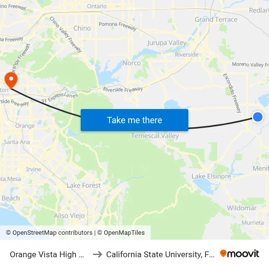 Orange Vista High School to California State University, Fullerton map