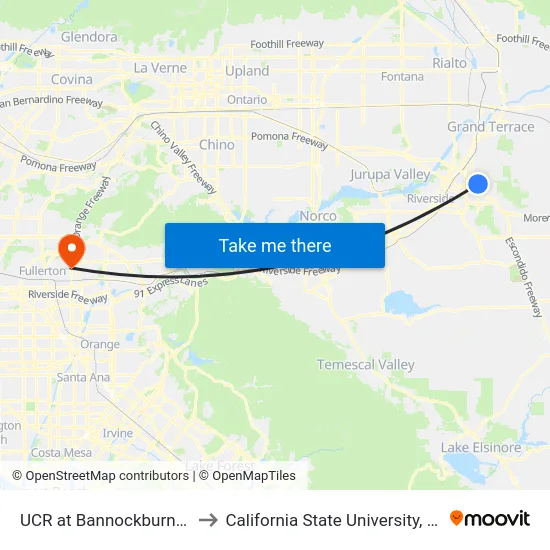 UCR at Bannockburn Village to California State University, Fullerton map
