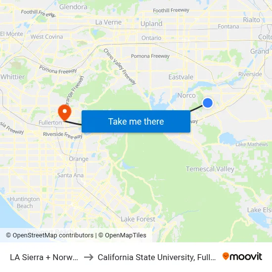 LA Sierra + Norwood to California State University, Fullerton map