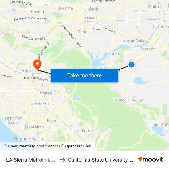 LA Sierra Metrolink Station to California State University, Fullerton map