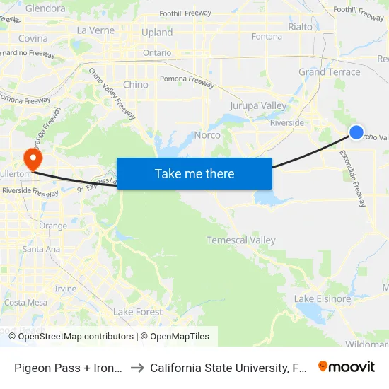 Pigeon Pass + Ironwood to California State University, Fullerton map