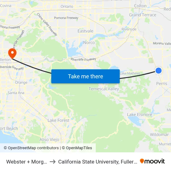Webster + Morgan to California State University, Fullerton map