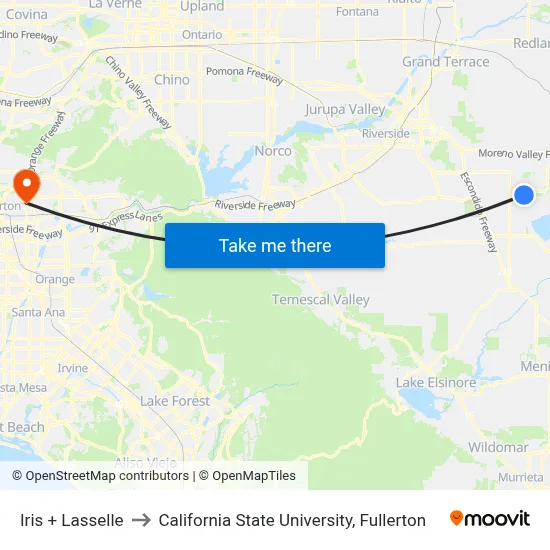 Iris + Lasselle to California State University, Fullerton map