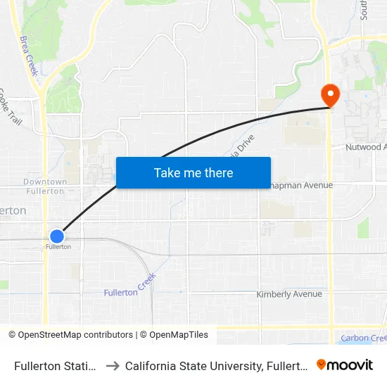 Fullerton Station to California State University, Fullerton map
