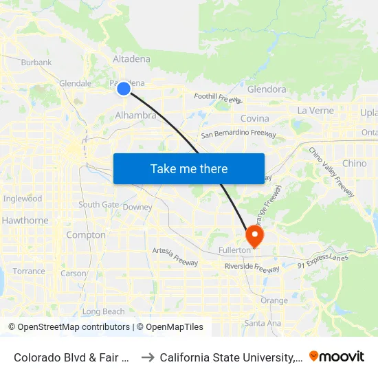 Colorado Blvd & Fair Oaks Ave to California State University, Fullerton map