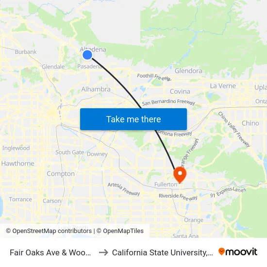 Fair Oaks Ave & Woodbury Rd to California State University, Fullerton map