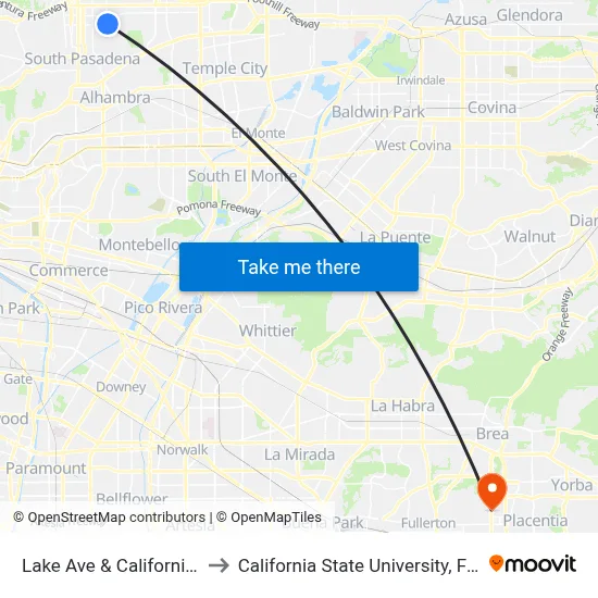 Lake Ave & California Blvd to California State University, Fullerton map