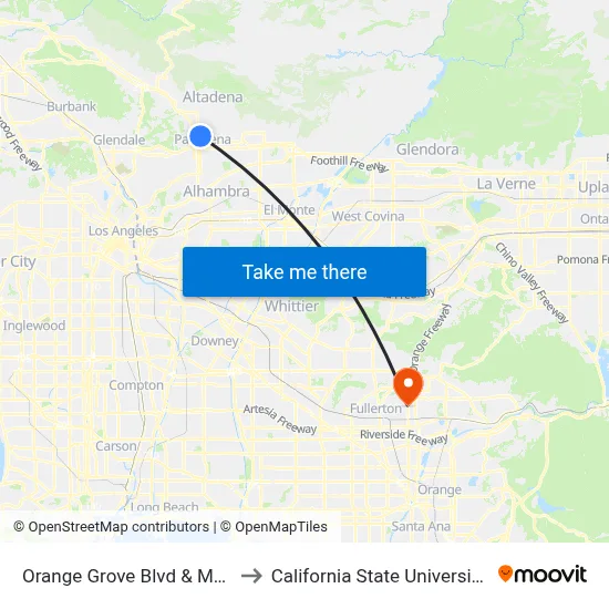 Orange Grove Blvd & Marengo Ave to California State University, Fullerton map