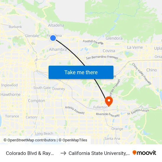 Colorado Blvd &  Raymond Ave to California State University, Fullerton map