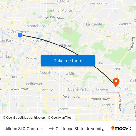 Jillson St & Commerce Way to California State University, Fullerton map