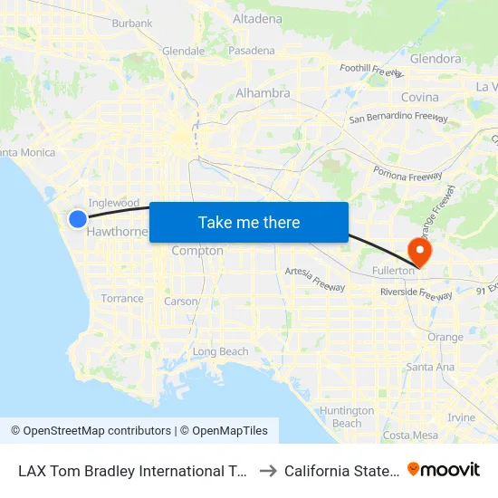 LAX Tom Bradley International Terminal (Tbit) Lower Level Flyaway Stop to California State University, Fullerton map