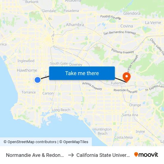 Normandie Ave & Redondo Beach Blvd to California State University, Fullerton map