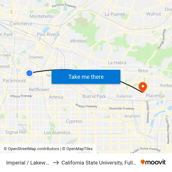 Imperial / Lakewood to California State University, Fullerton map