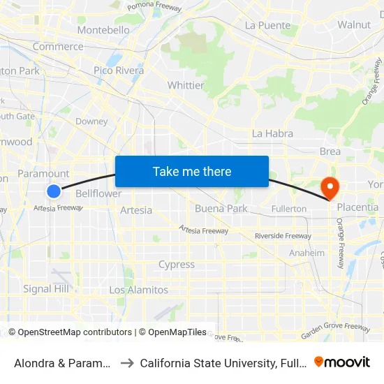 Alondra & Paramount to California State University, Fullerton map