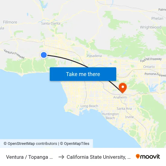 Ventura / Topanga Canyon to California State University, Fullerton map