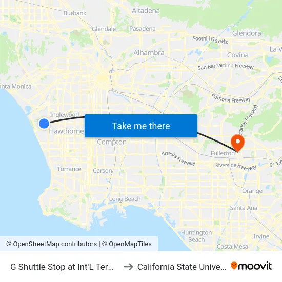 G Shuttle Stop at Int'L Terminal Lower Level to California State University, Fullerton map
