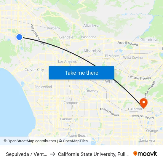 Sepulveda / Ventura to California State University, Fullerton map
