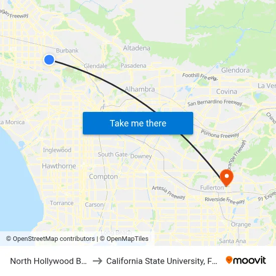 North Hollywood Bay 14 to California State University, Fullerton map