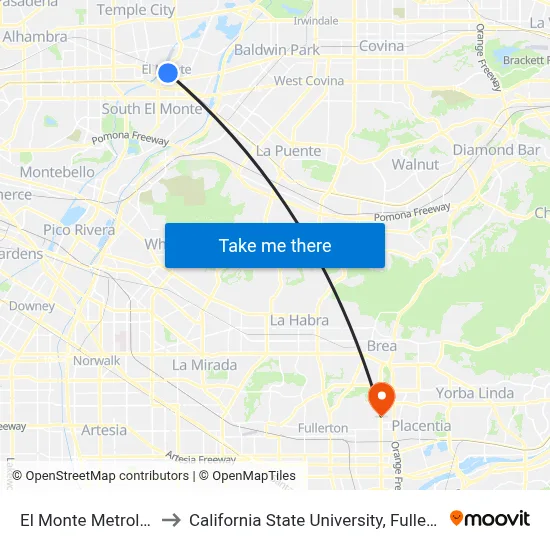 El Monte Metrolink to California State University, Fullerton map