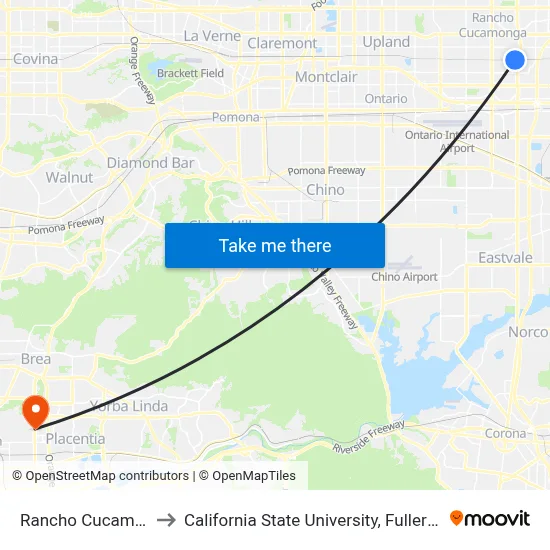 Rancho Cucamon to California State University, Fullerton map