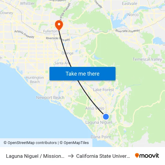 Laguna Niguel / Mission Viejo Station to California State University, Fullerton map