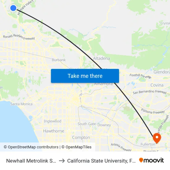 Newhall Metrolink Station to California State University, Fullerton map