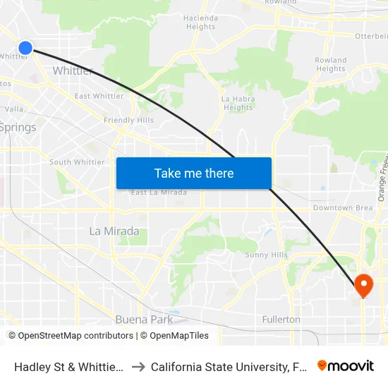 Hadley St & Whittier Blvd to California State University, Fullerton map