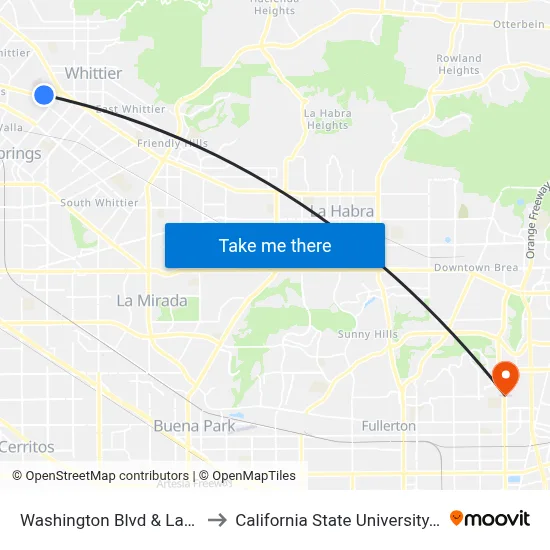 Washington Blvd & Lambert Rd to California State University, Fullerton map