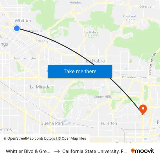 Whittier Blvd & Greenleaf to California State University, Fullerton map