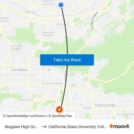 Nogales High School to California State University, Fullerton map