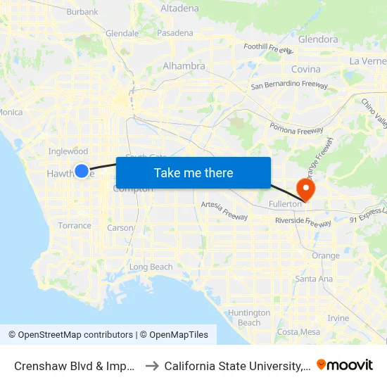 Crenshaw Blvd & Imperial Hwy to California State University, Fullerton map
