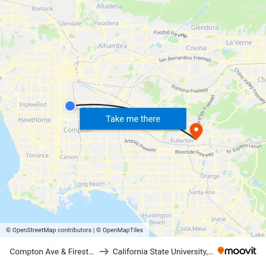 Compton Ave & Firestone Blvd to California State University, Fullerton map