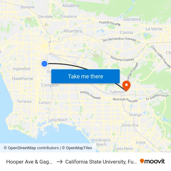 Hooper Ave & Gage Ave to California State University, Fullerton map