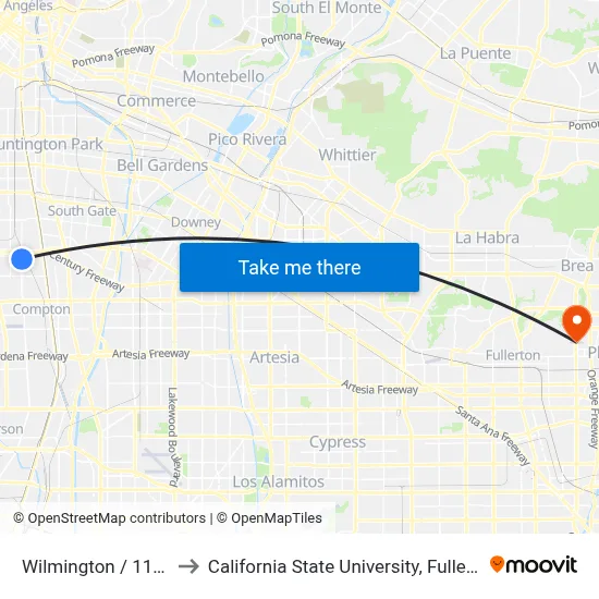 Wilmington / 119th to California State University, Fullerton map