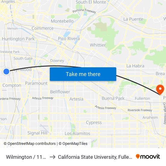 Wilmington / 118th to California State University, Fullerton map