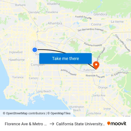 Florence Ave & Metro Blue Line to California State University, Fullerton map