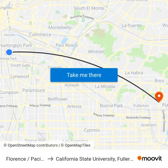 Florence / Pacific to California State University, Fullerton map