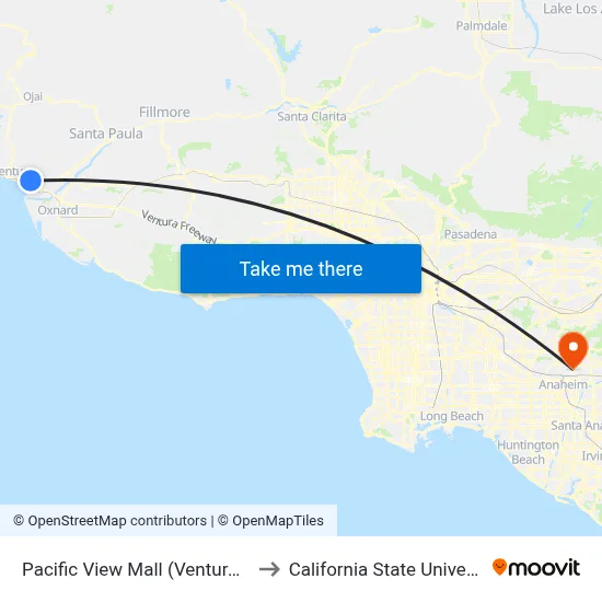 Pacific View Mall (Ventura Transit Center) to California State University, Fullerton map