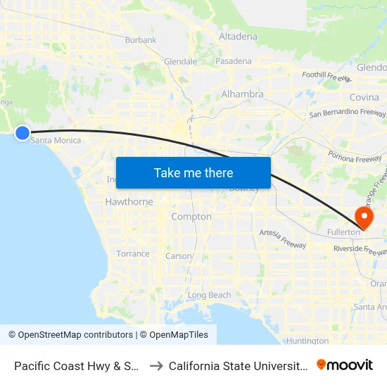 Pacific Coast Hwy & Sunset Blvd to California State University, Fullerton map