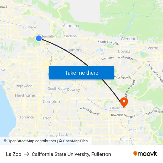 La Zoo to California State University, Fullerton map