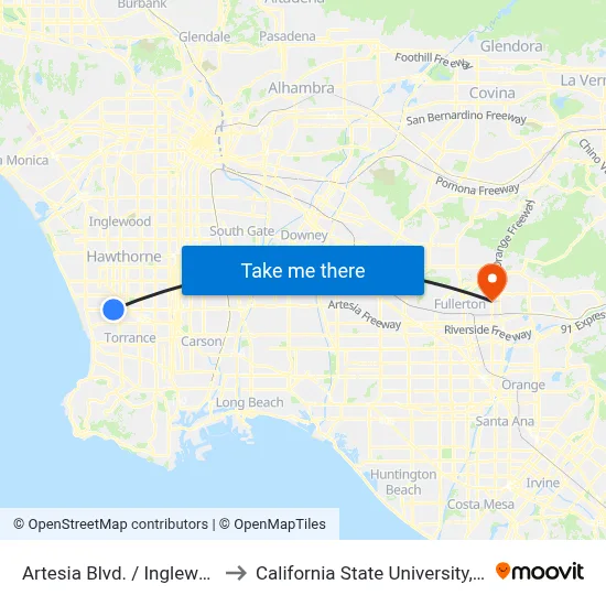 Artesia Blvd. / Inglewood Ave. to California State University, Fullerton map