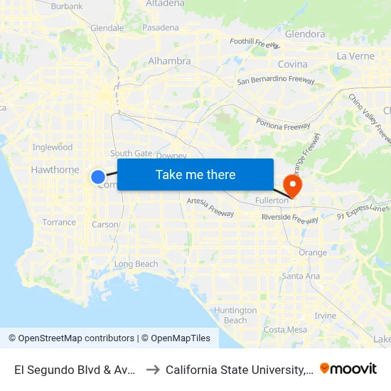 El Segundo Blvd & Avalon Blvd to California State University, Fullerton map